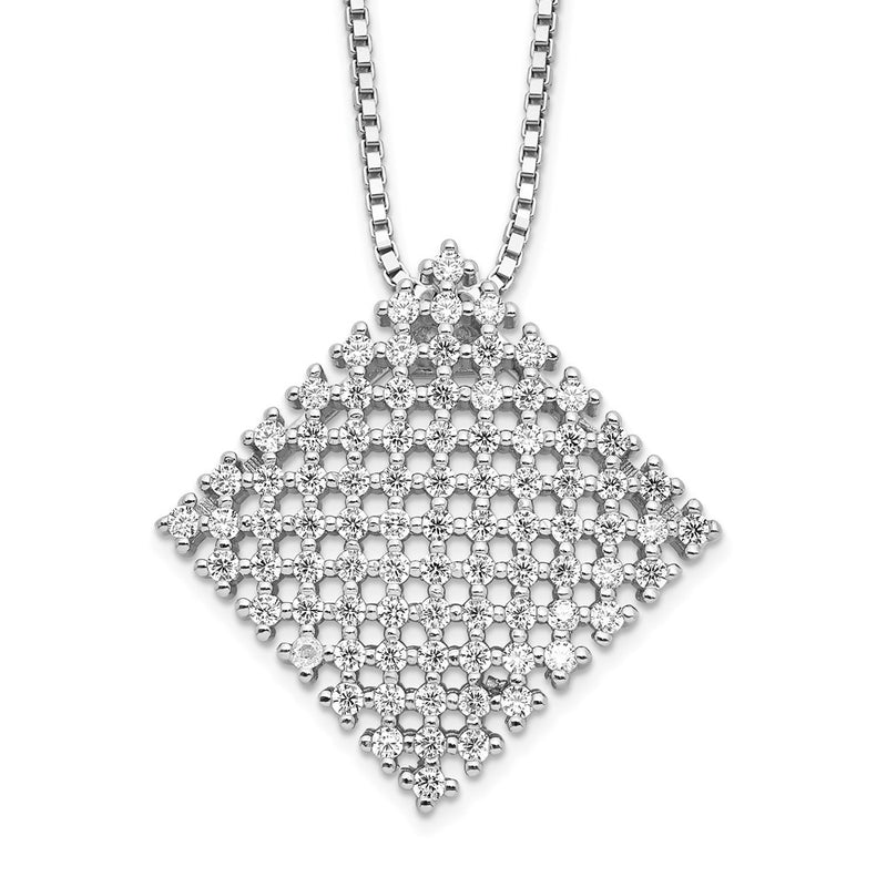 Sterling Silver Brilliant Embers Rhodium-Plated 85 Stone 18 Inch Micro Pav Cz Necklace With 2 Extender