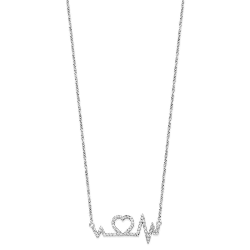 Sterling Silver Brilliant Embers Rhodium-Plated 64 Stone 15.75 Inch Micro Pav Cz Heart Necklace With 2 Extender
