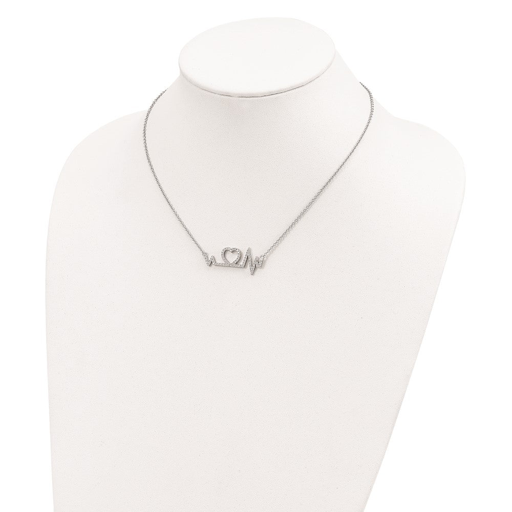 Sterling Silver Brilliant Embers Rhodium-Plated 64 Stone 15.75 Inch Micro Pav Cz Heart Necklace With 2 Extender