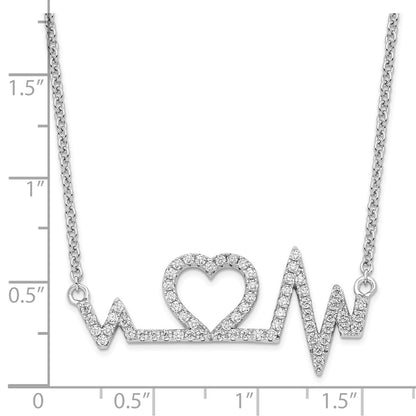 Sterling Silver Brilliant Embers Rhodium-Plated 64 Stone 15.75 Inch Micro Pav Cz Heart Necklace With 2 Extender
