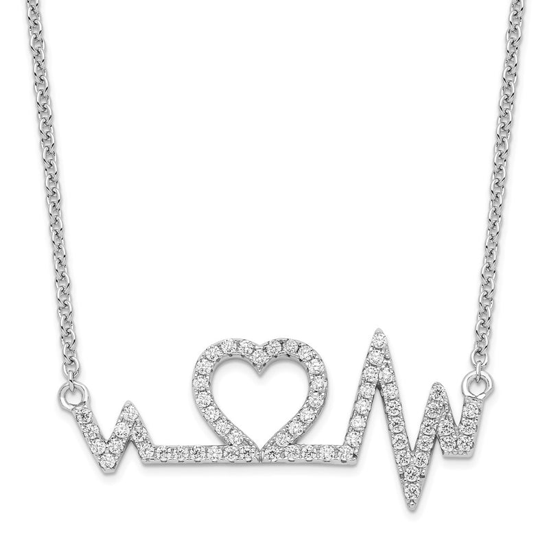 Sterling Silver Brilliant Embers Rhodium-Plated 64 Stone 15.75 Inch Micro Pav Cz Heart Necklace With 2 Extender