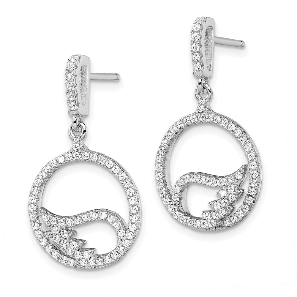 Sterling Silver Brilliant Embers Rhodium-Plated 128 Stone Micro Pav Cz Wing Dangle Post Earrings