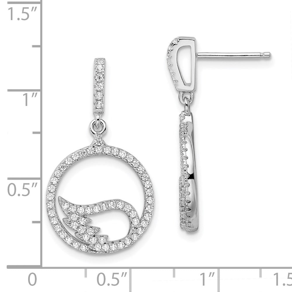 Sterling Silver Brilliant Embers Rhodium-Plated 128 Stone Micro Pav Cz Wing Dangle Post Earrings
