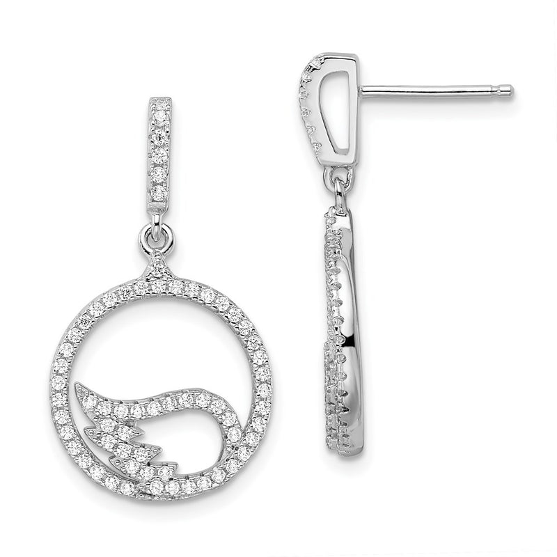Sterling Silver Brilliant Embers Rhodium-Plated 128 Stone Micro Pav Cz Wing Dangle Post Earrings