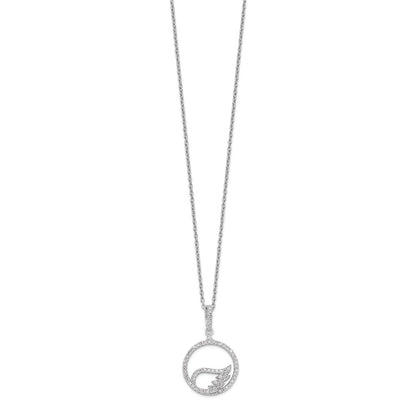 Sterling Silver Brilliant Embers Rhodium-Plated 67 Stone 18 Inch Micro Pav Cz Wing Necklace With 2 Extender