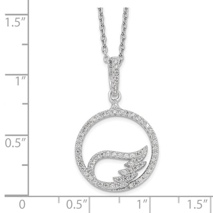Sterling Silver Brilliant Embers Rhodium-Plated 67 Stone 18 Inch Micro Pav Cz Wing Necklace With 2 Extender