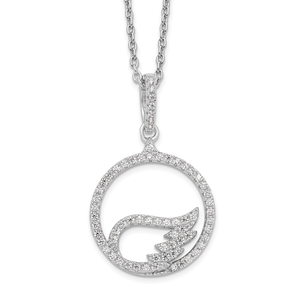Sterling Silver Brilliant Embers Rhodium-Plated 67 Stone 18 Inch Micro Pav Cz Wing Necklace With 2 Extender