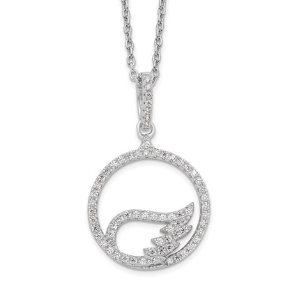 Sterling Silver Brilliant Embers Rhodium-Plated 67 Stone 18 Inch Micro Pav Cz Wing Necklace With 2 Extender