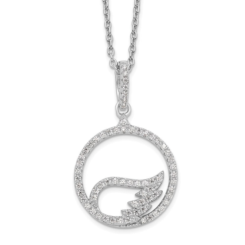 Sterling Silver Brilliant Embers Rhodium-Plated 67 Stone 18 Inch Micro Pav Cz Wing Necklace With 2 Extender