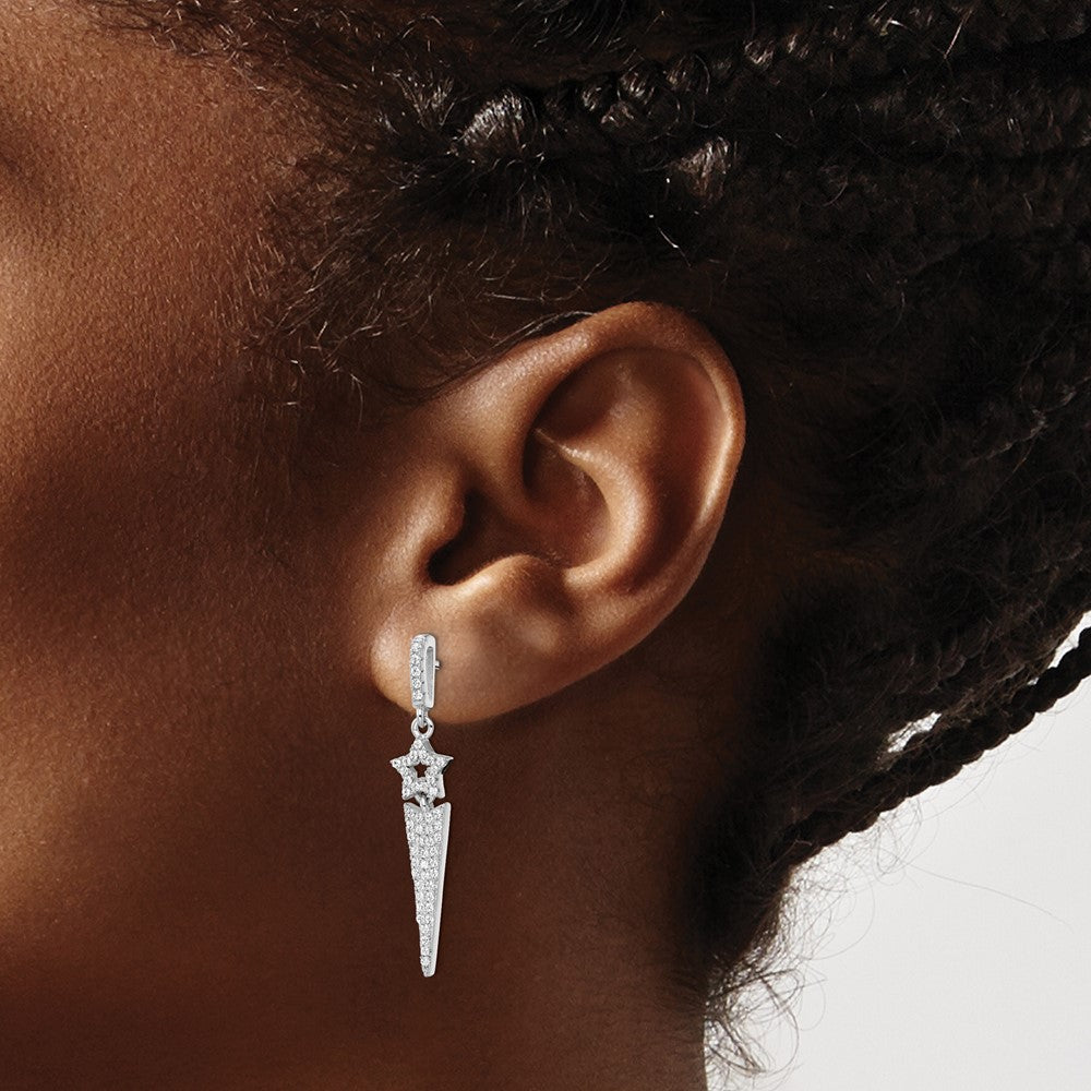 Sterling Silver Brilliant Embers Rhodium-Plated 108 Stone Micro Pav Cz Star Dangle Post Earrings