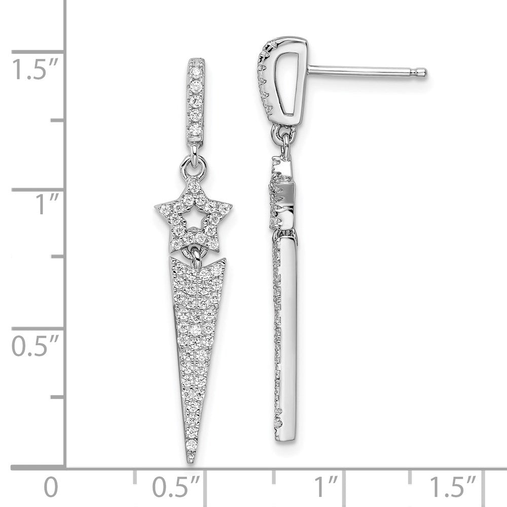Sterling Silver Brilliant Embers Rhodium-Plated 108 Stone Micro Pav Cz Star Dangle Post Earrings