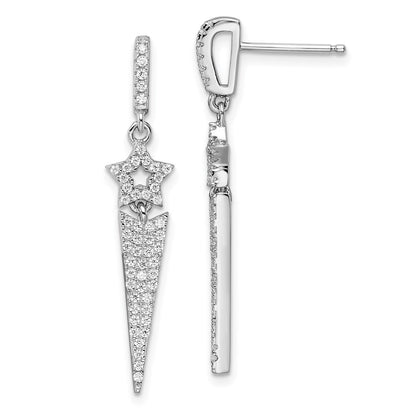 Sterling Silver Brilliant Embers Rhodium-Plated 108 Stone Micro Pav Cz Star Dangle Post Earrings