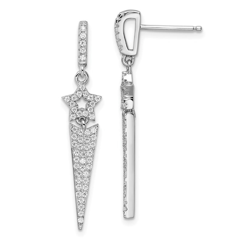 Sterling Silver Brilliant Embers Rhodium-Plated 108 Stone Micro Pav Cz Star Dangle Post Earrings