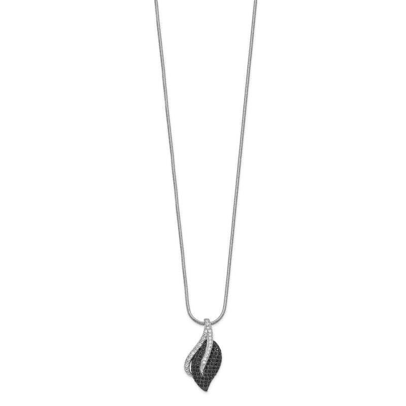 Sterling Silver Brilliant Embers Rhodium-Plated 103 Stone 18 Inch Black Spinel Micro Pav Cz Leaf Necklace With 2 Extender