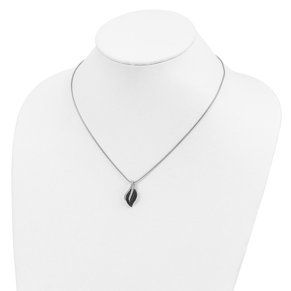 Sterling Silver Brilliant Embers Rhodium-Plated 103 Stone 18 Inch Black Spinel Micro Pav Cz Leaf Necklace With 2 Extender