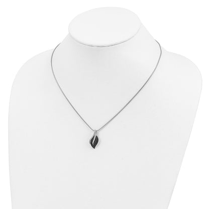 Sterling Silver Brilliant Embers Rhodium-Plated 103 Stone 18 Inch Black Spinel Micro Pav Cz Leaf Necklace With 2 Extender