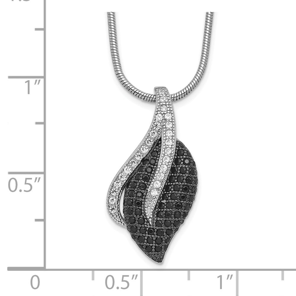 Sterling Silver Brilliant Embers Rhodium-Plated 103 Stone 18 Inch Black Spinel Micro Pav Cz Leaf Necklace With 2 Extender