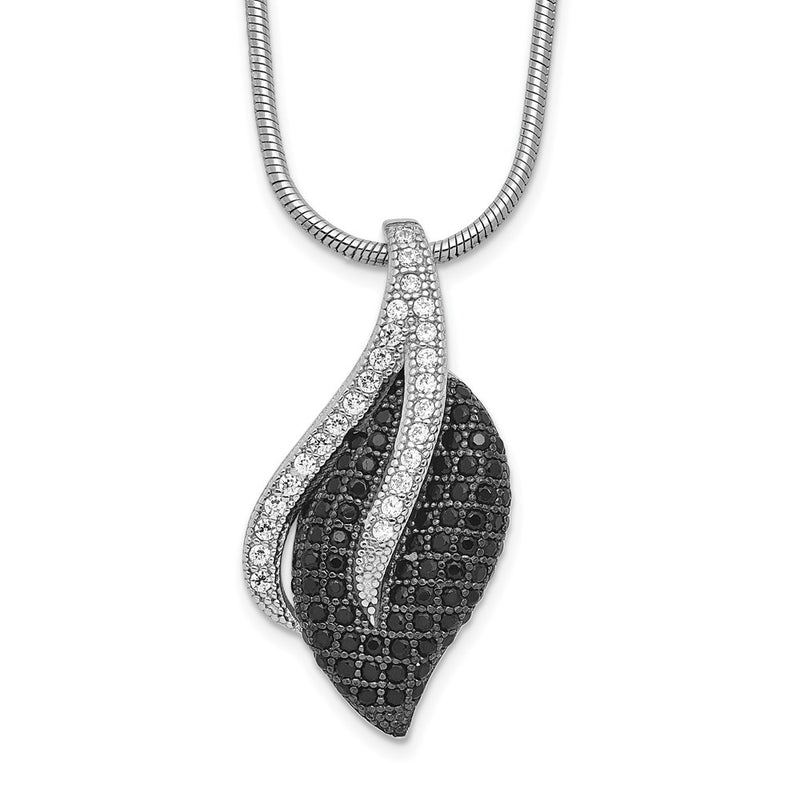 Sterling Silver Brilliant Embers Rhodium-Plated 103 Stone 18 Inch Black Spinel Micro Pav Cz Leaf Necklace With 2 Extender