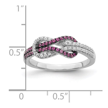 Sterling Silver Brilliant Embers Rhodium-Plated 64 Stone Micro Pav Red And White Cz Love Knot Ring