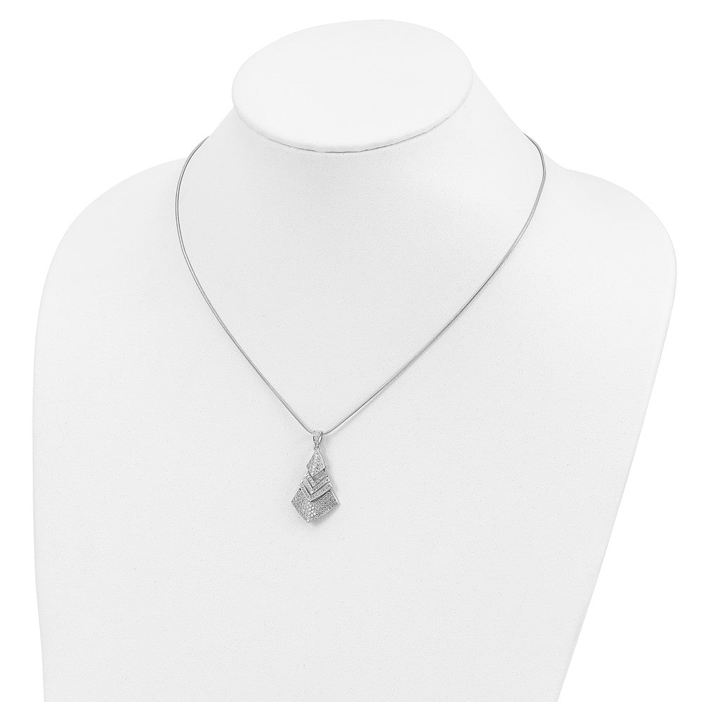 Sterling Silver Brilliant Embers Rhodium-Plated 153 Stone 18 Inch Micro Pav Cz Necklace With 2 Extender
