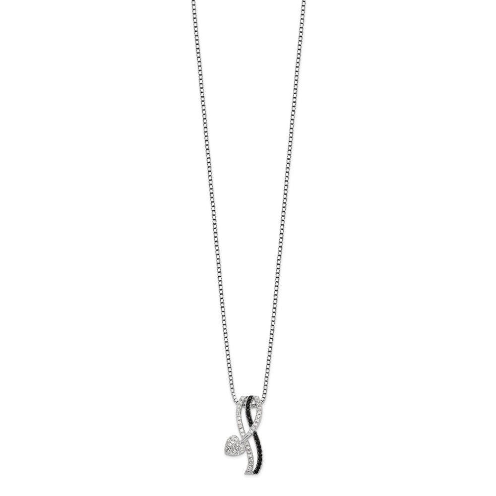 Sterling Silver Brilliant Embers Rhodium-Plated 61 Stone 18 Inch Black Spinel Micro Pav And White Cz Heart Necklace With 2 Extender