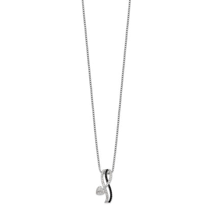 Sterling Silver Brilliant Embers Rhodium-Plated 61 Stone 18 Inch Black Spinel Micro Pav And White Cz Heart Necklace With 2 Extender