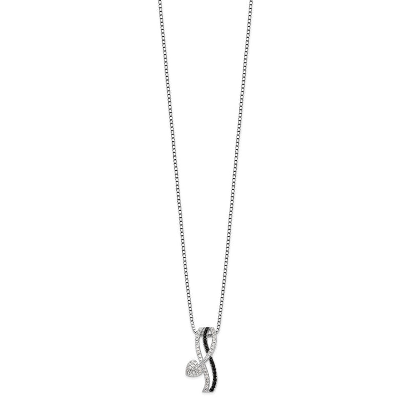 Sterling Silver Brilliant Embers Rhodium-Plated 61 Stone 18 Inch Black Spinel Micro Pav And White Cz Heart Necklace With 2 Extender