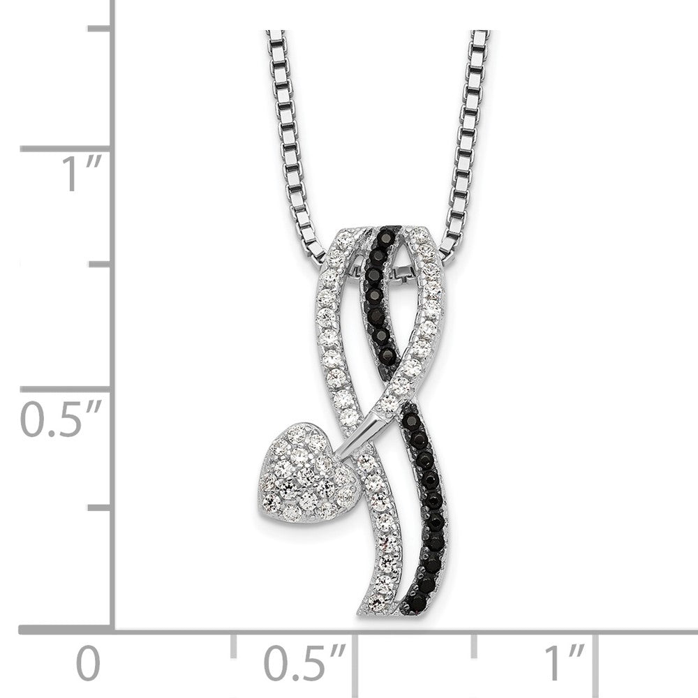 Sterling Silver Brilliant Embers Rhodium-Plated 61 Stone 18 Inch Black Spinel Micro Pav And White Cz Heart Necklace With 2 Extender