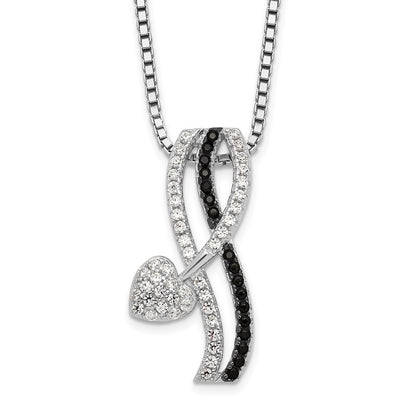 Sterling Silver Brilliant Embers Rhodium-Plated 61 Stone 18 Inch Black Spinel Micro Pav And White Cz Heart Necklace With 2 Extender