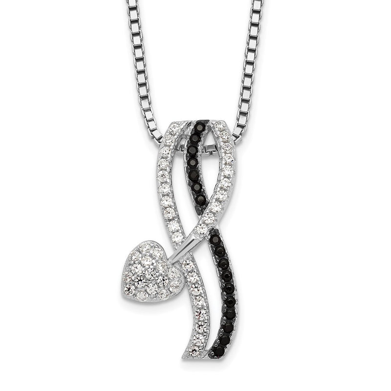Sterling Silver Brilliant Embers Rhodium-Plated 61 Stone 18 Inch Black Spinel Micro Pav And White Cz Heart Necklace With 2 Extender