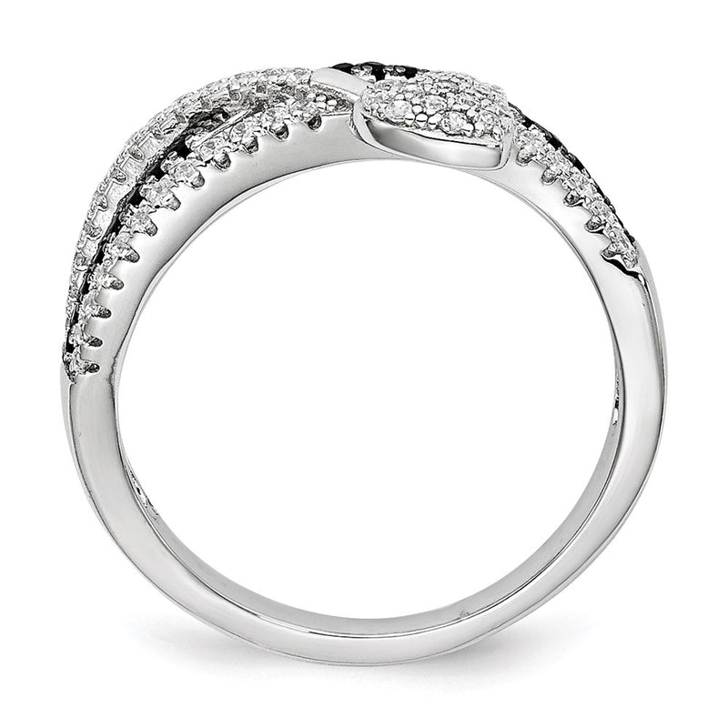 Sterling Silver Black Spinel & Cz Brilliant Embers Heart Ring