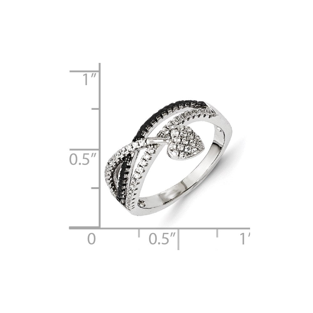 Sterling Silver Black Spinel & Cz Brilliant Embers Heart Ring