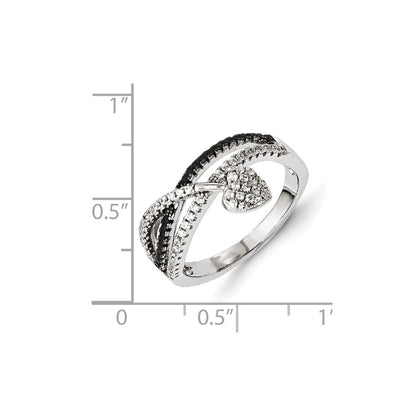 Sterling Silver Black Spinel & Cz Brilliant Embers Heart Ring