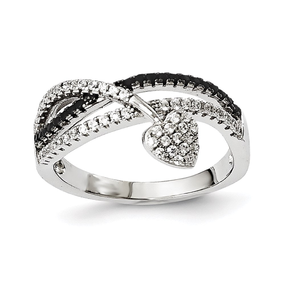 Sterling Silver Black Spinel & Cz Brilliant Embers Heart Ring