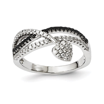 Sterling Silver Black Spinel & Cz Brilliant Embers Heart Ring