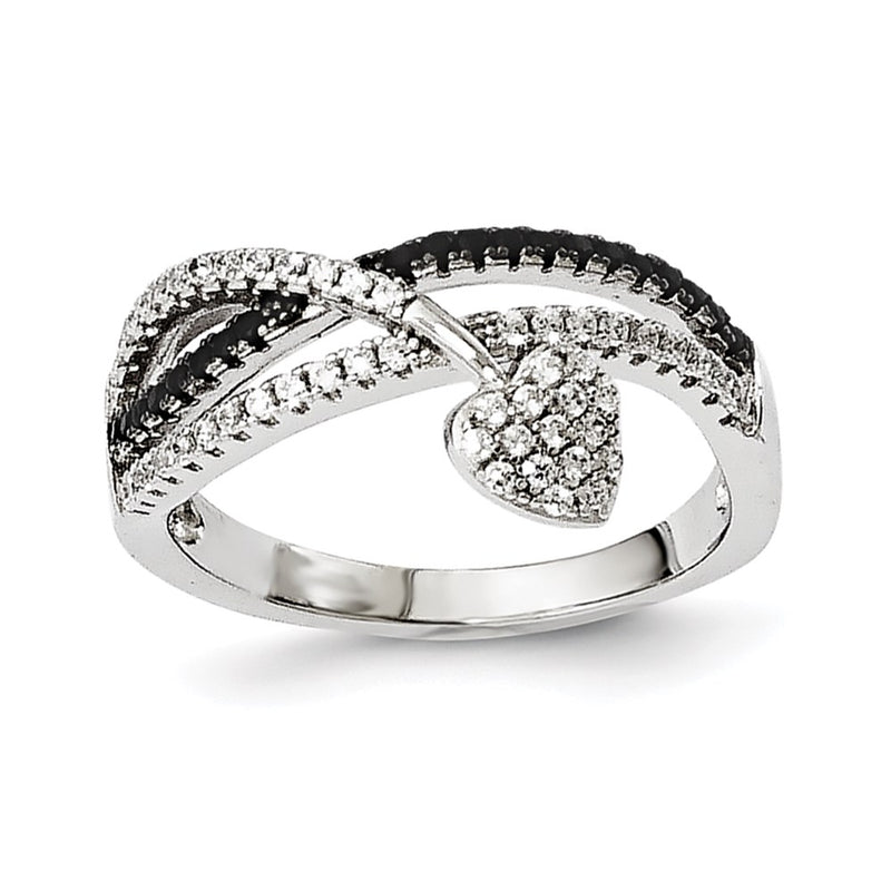 Sterling Silver Black Spinel & Cz Brilliant Embers Heart Ring