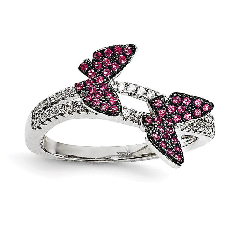 Sterling Silver Cz Brilliant Embers Butterfly Ring