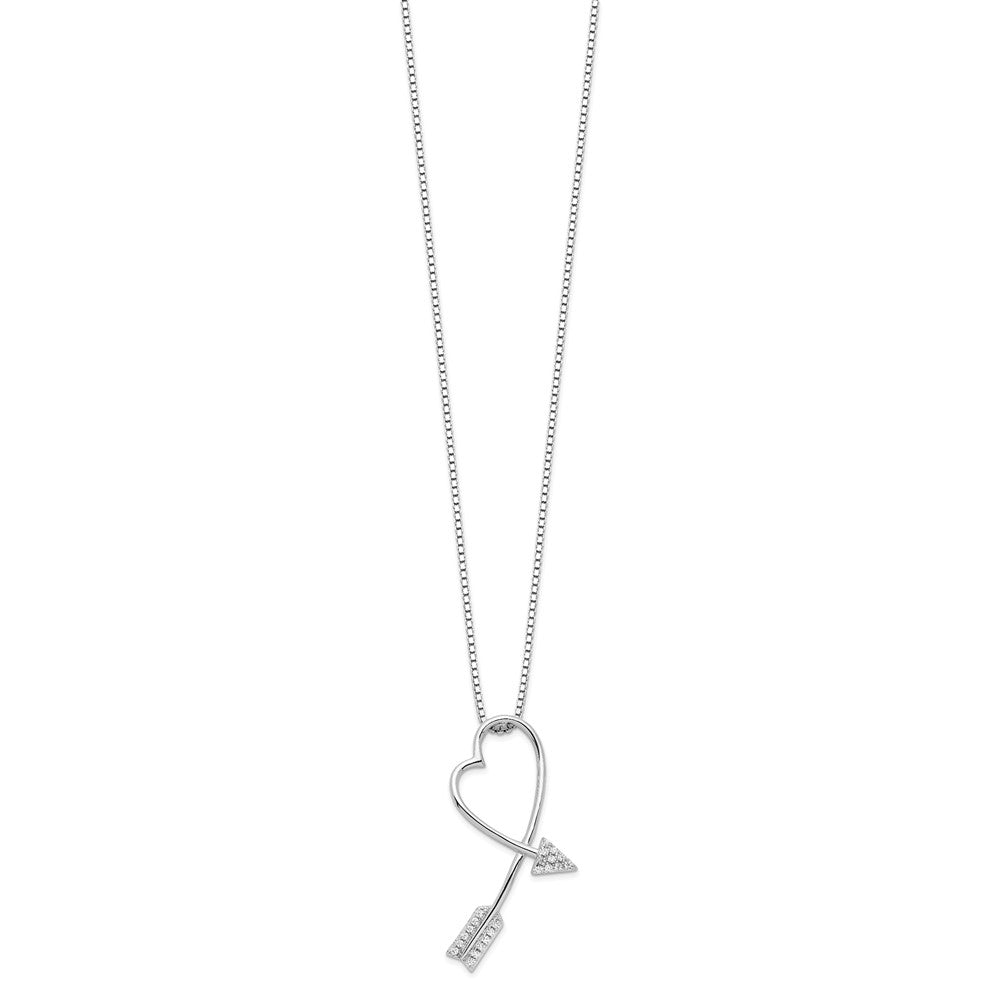Sterling Silver Brilliant Embers Rhodium-Plated 22 Stone 18 Inch Micro Pav Cz Arrow Heart Necklace With 2 Extender