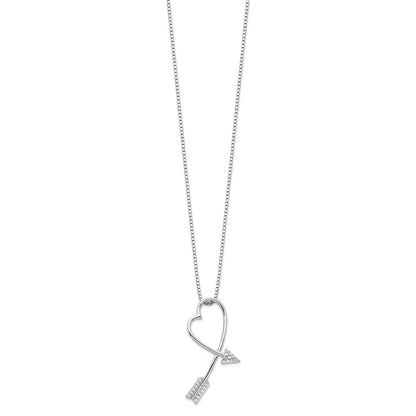 Sterling Silver Brilliant Embers Rhodium-Plated 22 Stone 18 Inch Micro Pav Cz Arrow Heart Necklace With 2 Extender