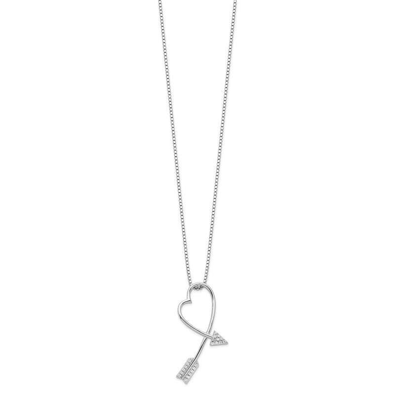 Sterling Silver Brilliant Embers Rhodium-Plated 22 Stone 18 Inch Micro Pav Cz Arrow Heart Necklace With 2 Extender