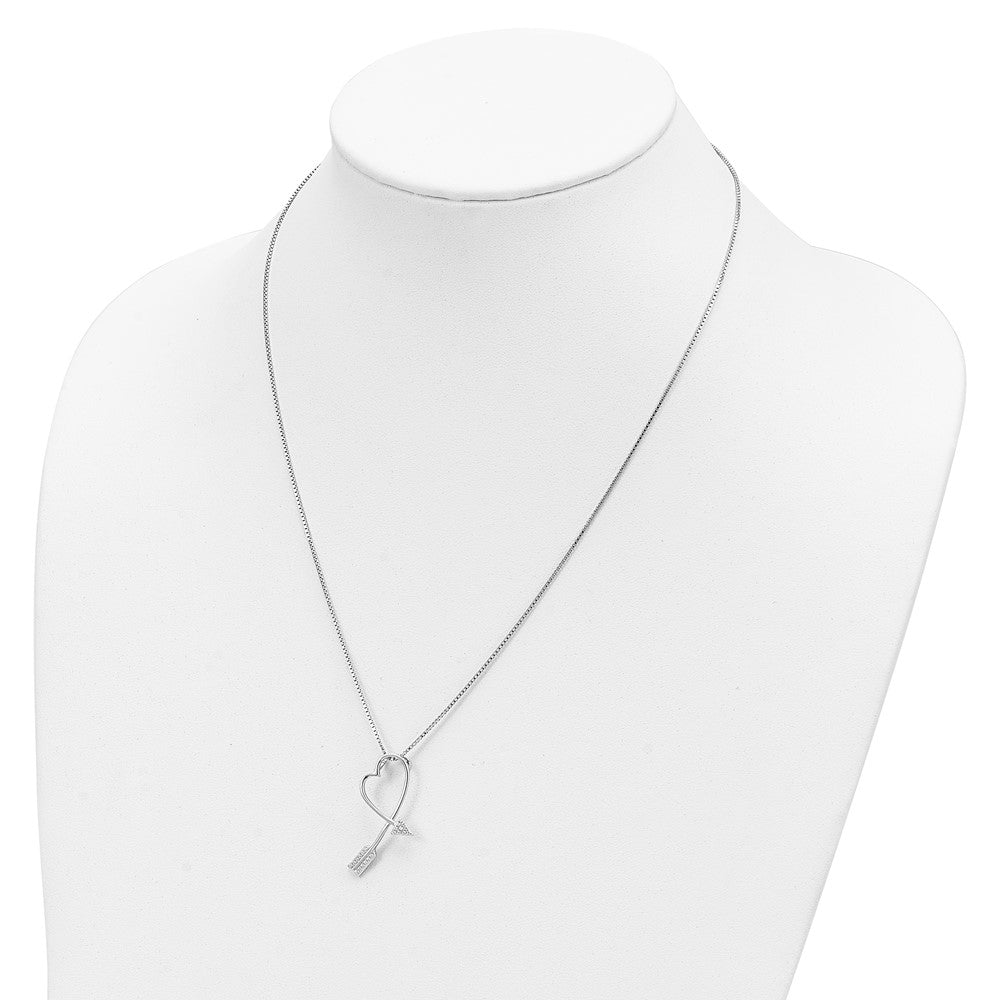 Sterling Silver Brilliant Embers Rhodium-Plated 22 Stone 18 Inch Micro Pav Cz Arrow Heart Necklace With 2 Extender