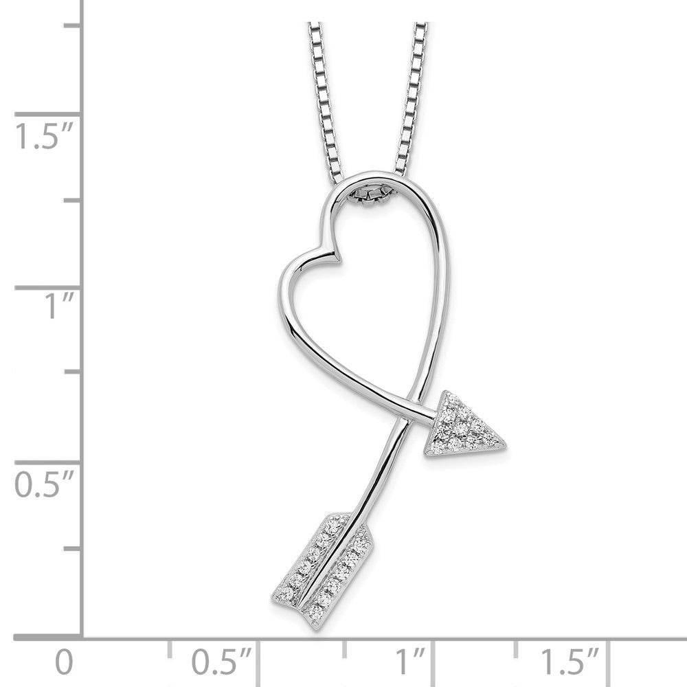 Sterling Silver Brilliant Embers Rhodium-Plated 22 Stone 18 Inch Micro Pav Cz Arrow Heart Necklace With 2 Extender