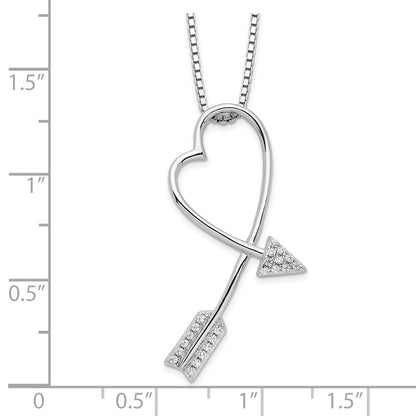 Sterling Silver Brilliant Embers Rhodium-Plated 22 Stone 18 Inch Micro Pav Cz Arrow Heart Necklace With 2 Extender
