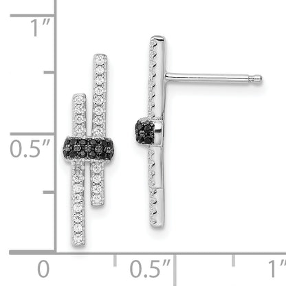 Sterling Silver Brilliant Embers Rhodium-Plated 72 Stone Black Spinel And Micro Pav Cz Earrings