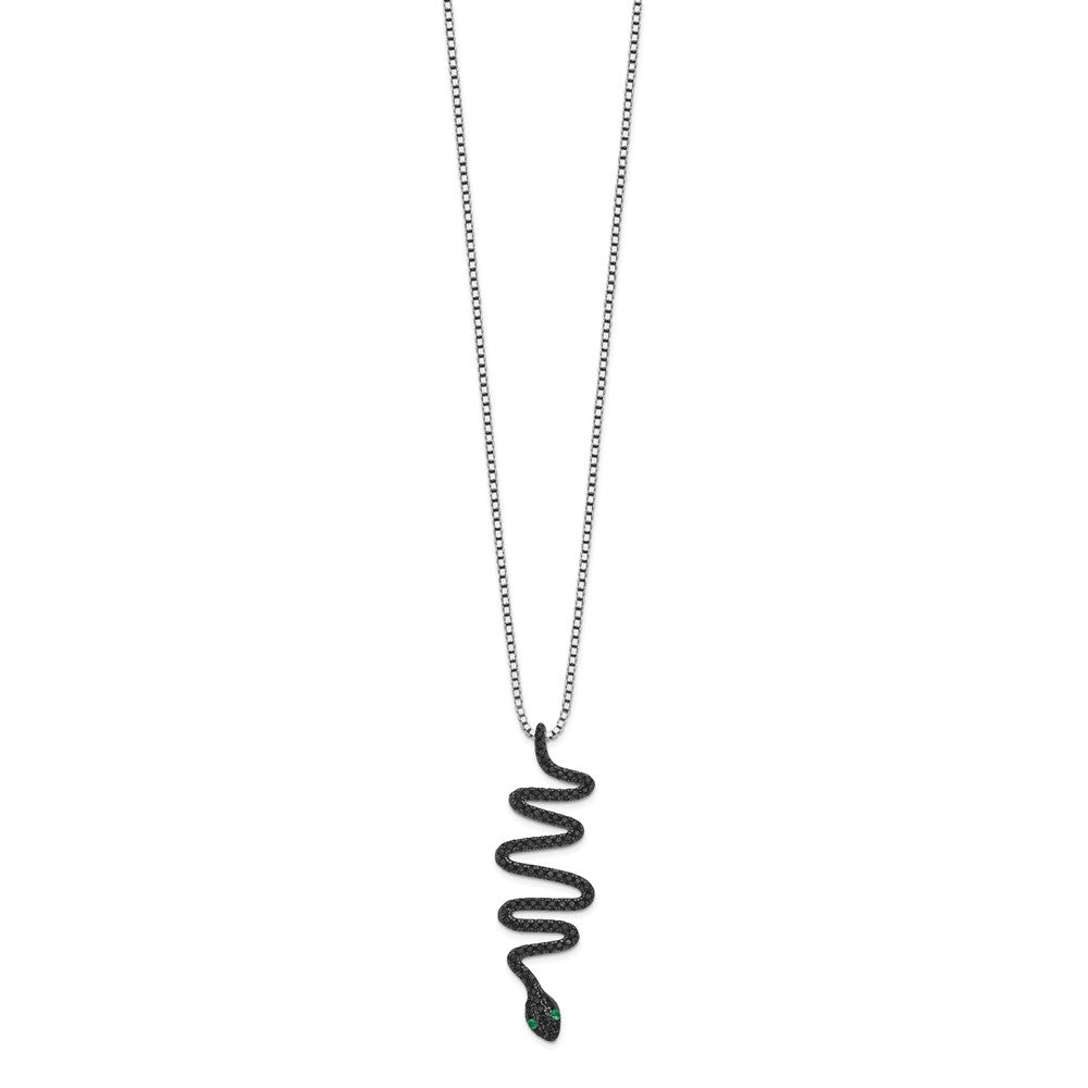 Sterling Silver Brilliant Embers Rhodium-Plated 85 Stone 18 Inch Green And Black Spinel Snake Necklace With 2 Extender