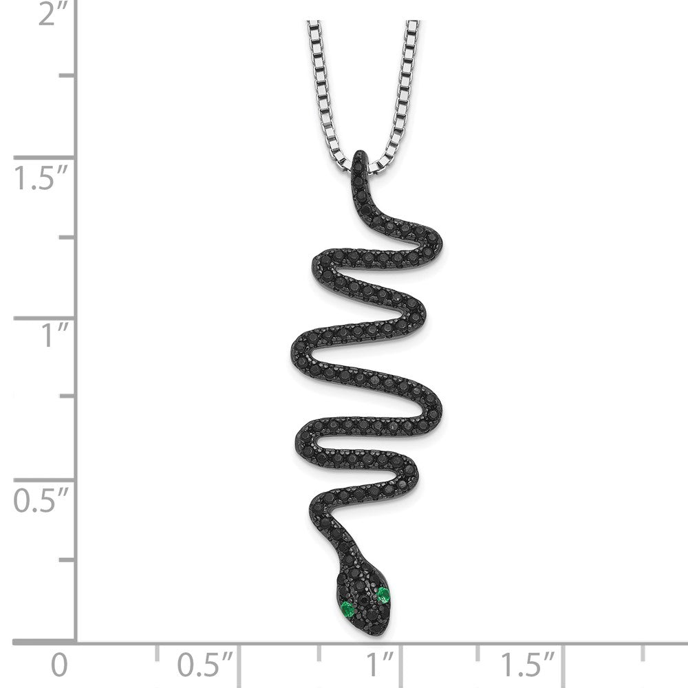 Sterling Silver Brilliant Embers Rhodium-Plated 85 Stone 18 Inch Green And Black Spinel Snake Necklace With 2 Extender