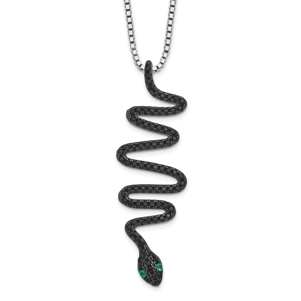 Sterling Silver Brilliant Embers Rhodium-Plated 85 Stone 18 Inch Green And Black Spinel Snake Necklace With 2 Extender