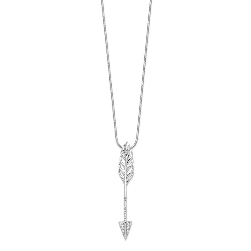 Sterling Silver Brilliant Embers Rhodium-Plated 24 Stone 18 Inch Micro Pav Cz Arrow Necklace With 2 Extender