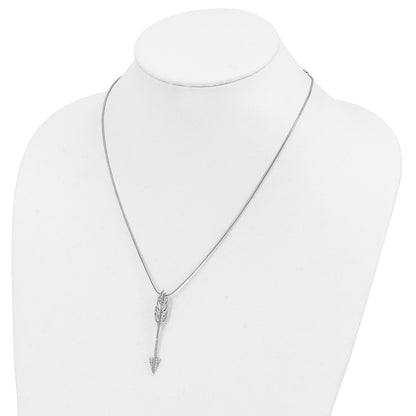 Sterling Silver Brilliant Embers Rhodium-Plated 24 Stone 18 Inch Micro Pav Cz Arrow Necklace With 2 Extender