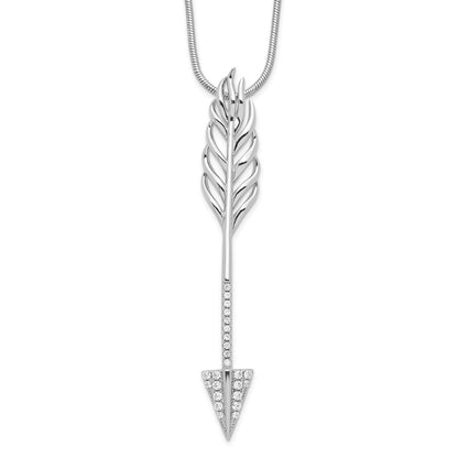 Sterling Silver Brilliant Embers Rhodium-Plated 24 Stone 18 Inch Micro Pav Cz Arrow Necklace With 2 Extender